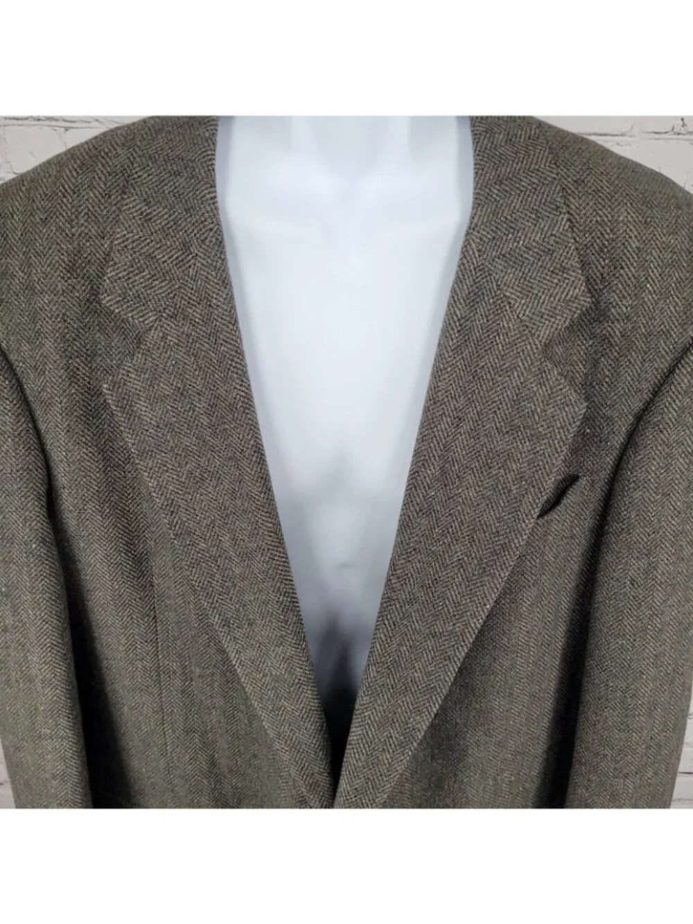 Deansgate Lambs Wool Herringbone Tweed 2 Brown Button Vented Suit Coat Size 46XL